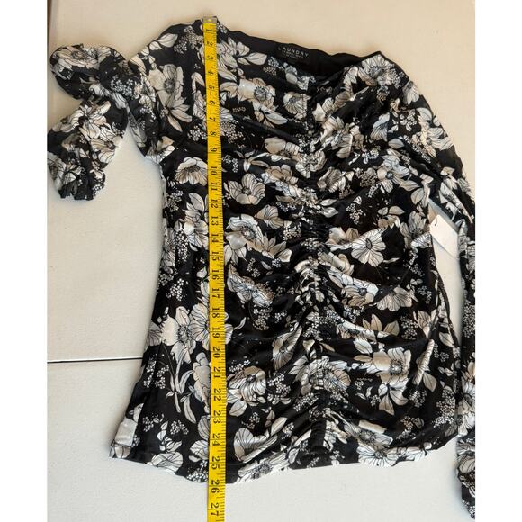 Laundry by Shelli Segal Ruched Mesh Top Blouse Women XL Black Marshmallow Flora - Picture 5 of 8